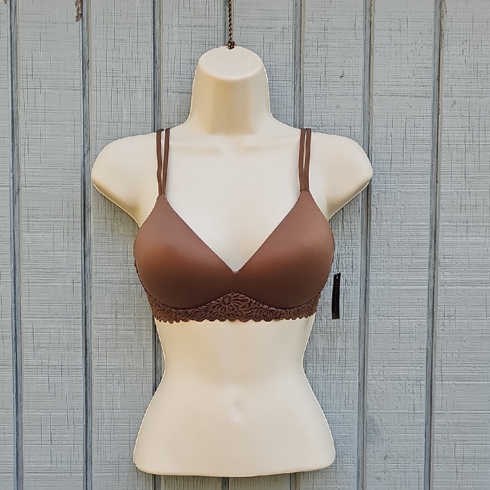 No Boundaries Women's Size Small Light Lift Wirefree Brown Latte Lace Bra, New